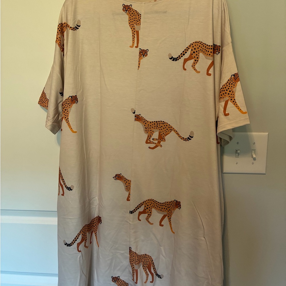 Beige Cheetah-Print Midi Dress XL